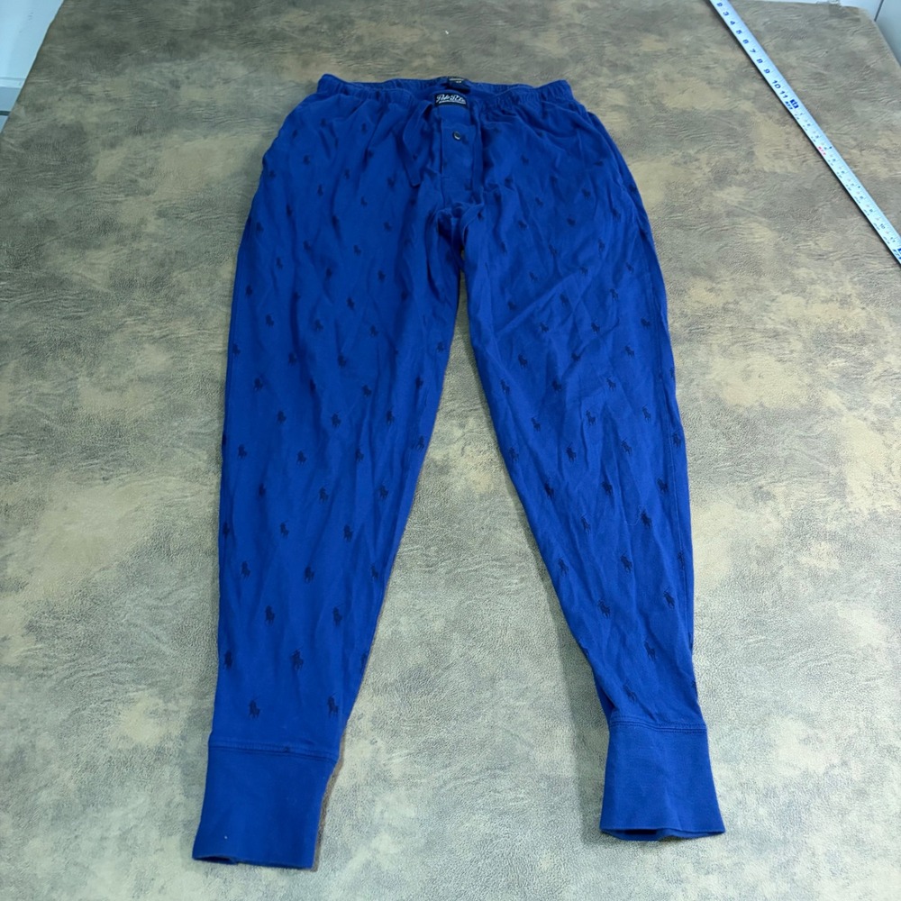 Polo Ralph Lauren Pajama Pants Mens Medium Blue Pony Print Jogger Sleepwear